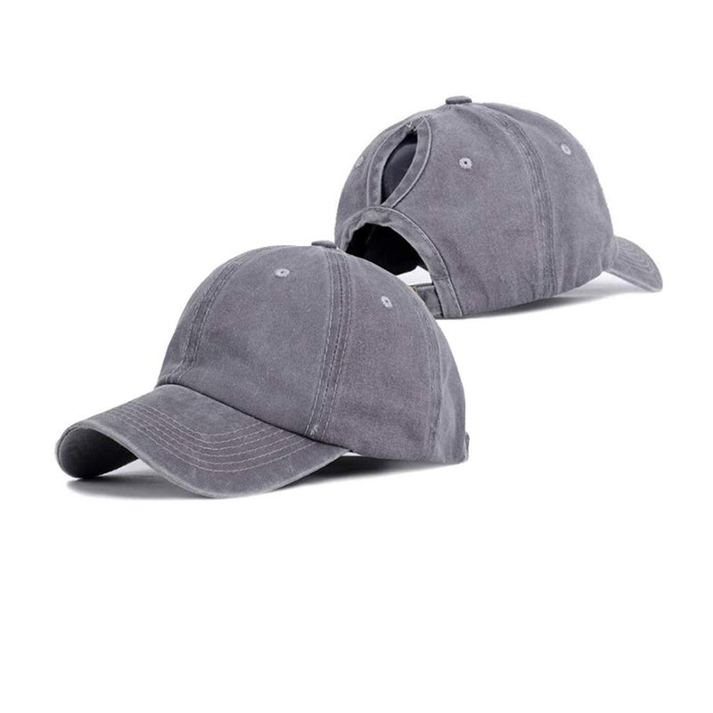 Eohak Ponytail Baseball Hat Distressed Retro Washed Womens Twill Grey - Image 5